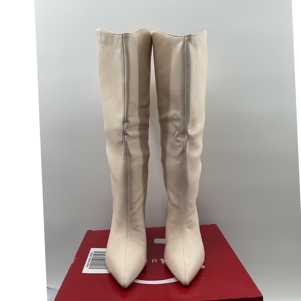 Journee Collection Cream Slouchy Pointed Toe Stiletto Knee High Boots